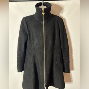 GUESS BLACK WOOL BLEND SKIRTED TAILOR FIT SWING COAT FULL ZIP COLLAR PEPLUM XL